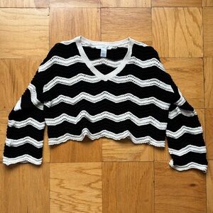 Altar’d State Wavy Black and White Cropped Striped Sweater